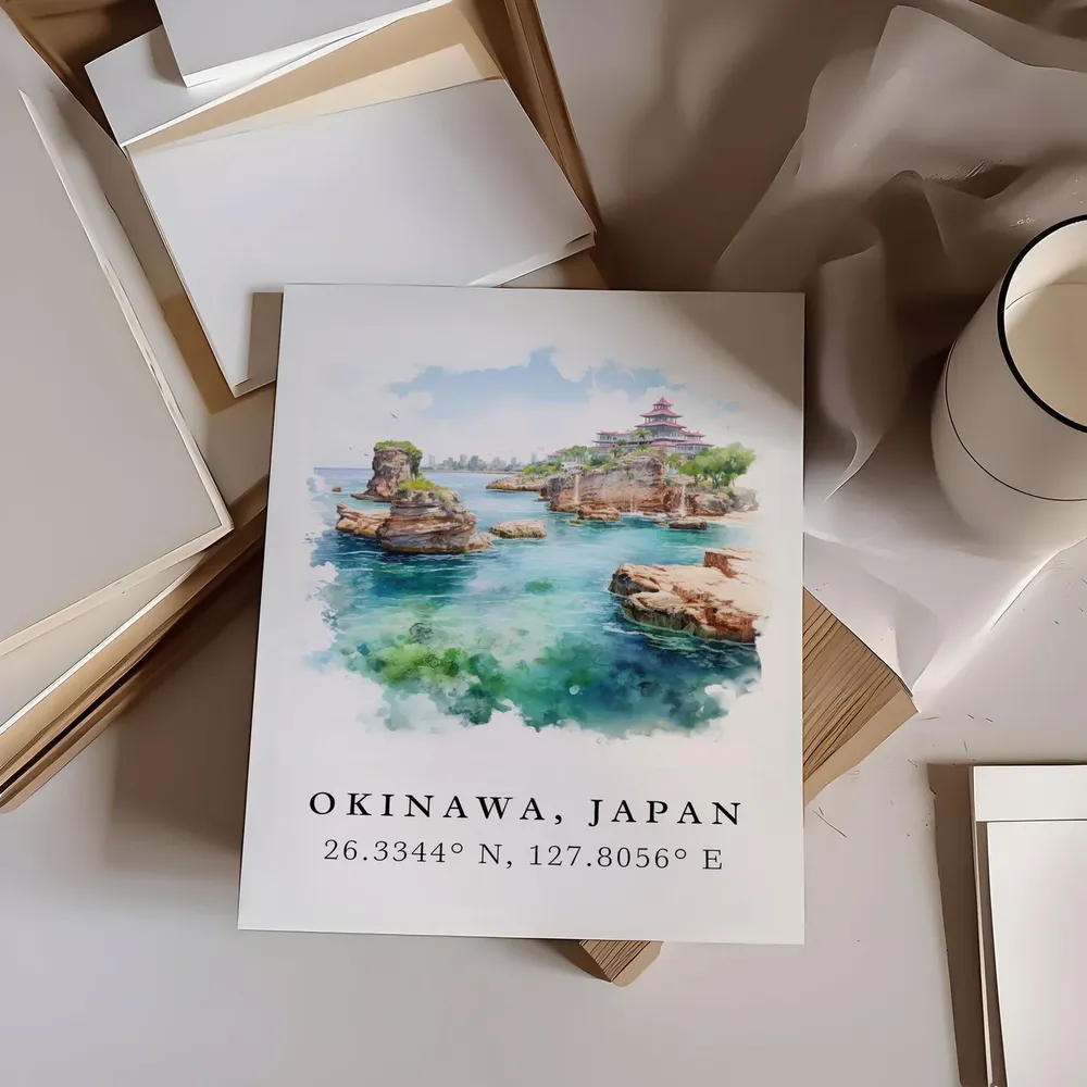 Okinawa Watercolor Travel Poster, Japan Wall Art - Image 6