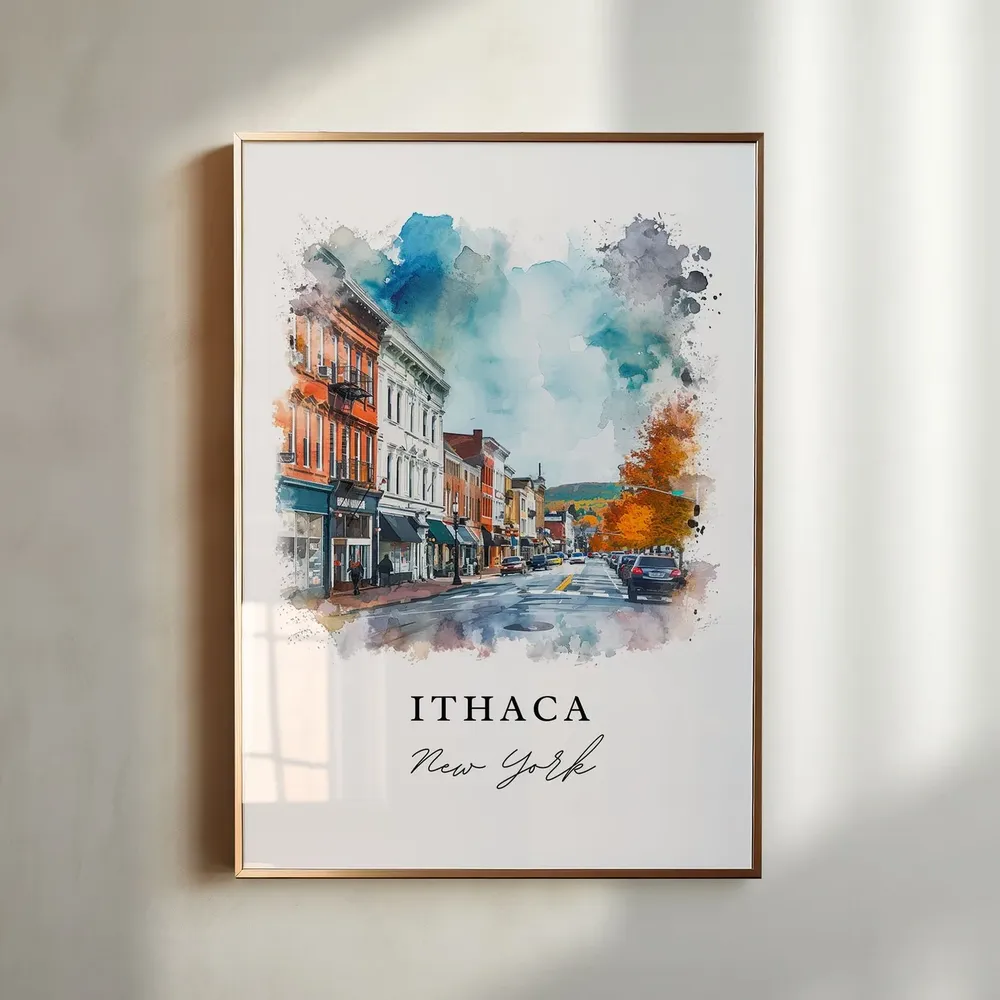 Ithaca, NY Travel Poster, Custom Text Art Print