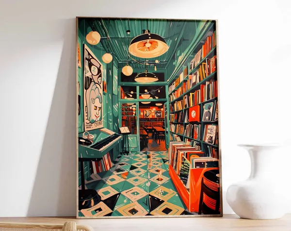 Retro Vinyl Record Store Music Poster, Vintage