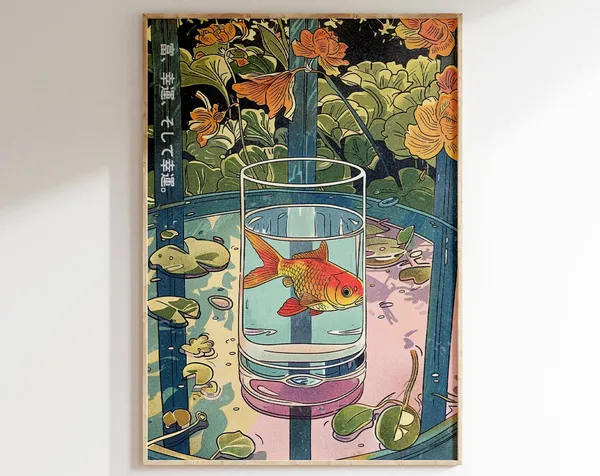 Vintage Japanese Goldfish, Art Deco Poster Print