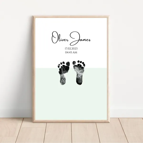 Personalized Pastel Baby Footprint Keepsake Art Print