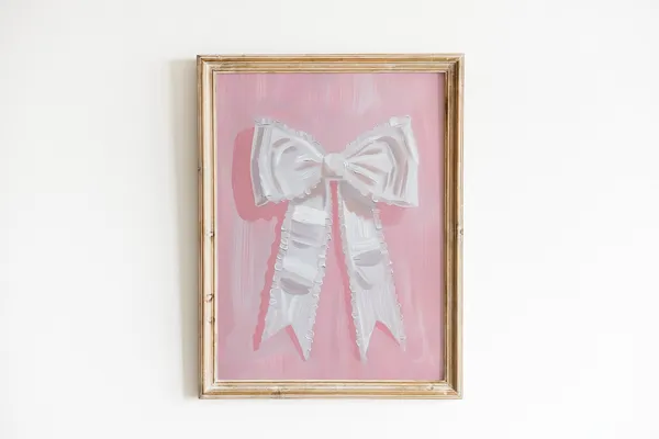 Preppy Bow Print, Pink and White Wall Art