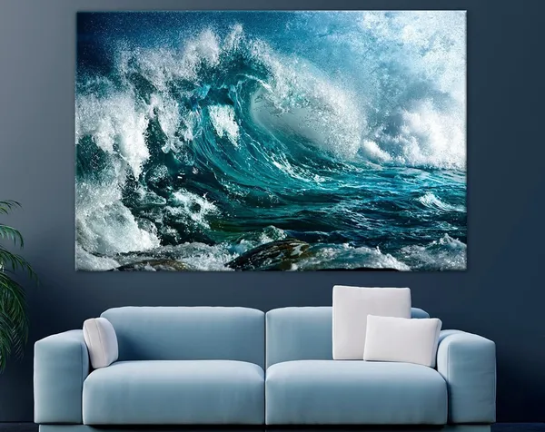 Big Wave Art Print, Turquoise Nautical Wall Decor