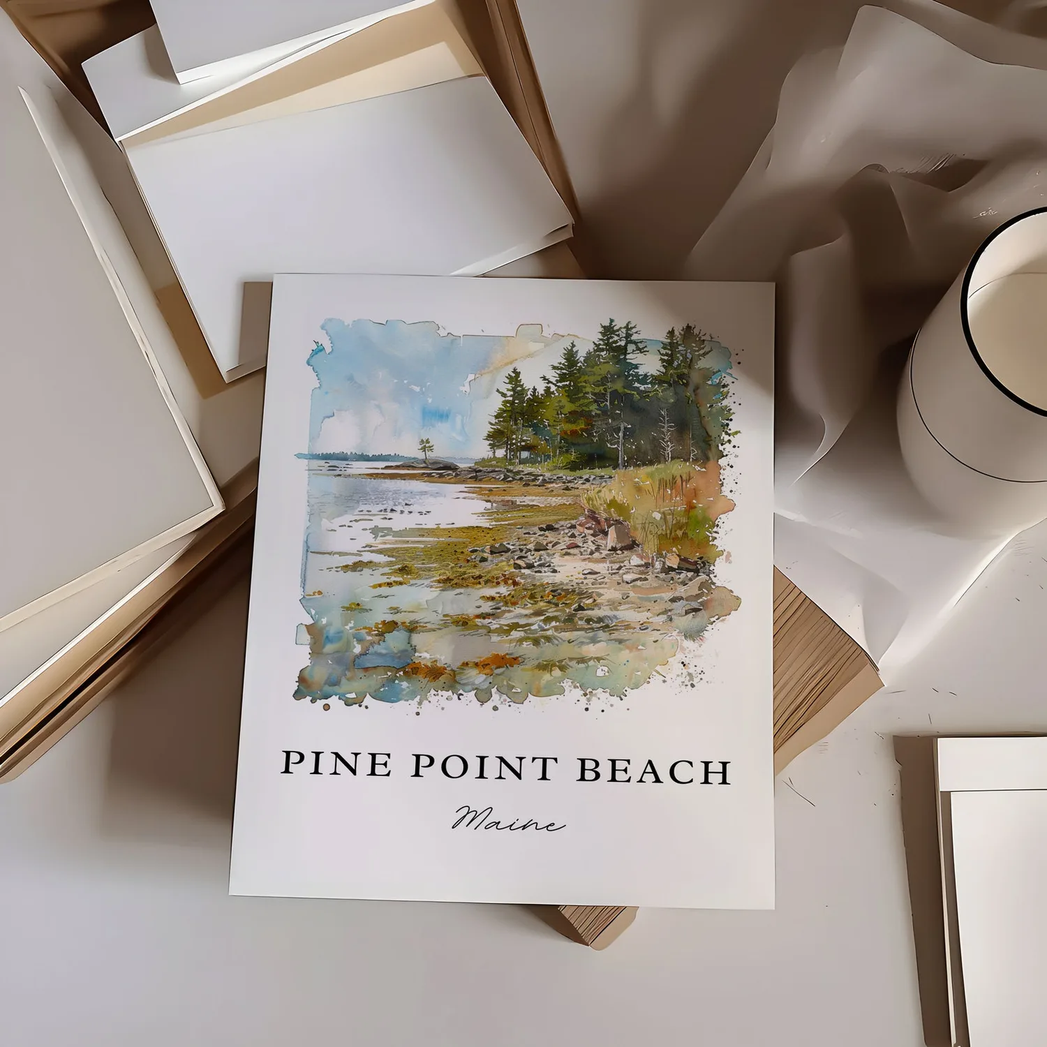 Pine Point Beach Maine Watercolor Travel Poster - Image 6