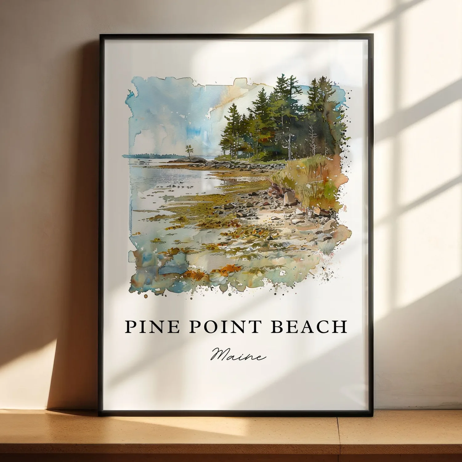 Pine Point Beach Maine Watercolor Travel Poster - Image 4