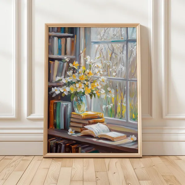Spring Floral Book Art Print, Cozy Library Decor