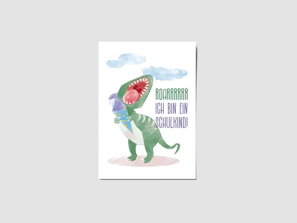 Funny School Enrollment Dino Card, First Day Of School