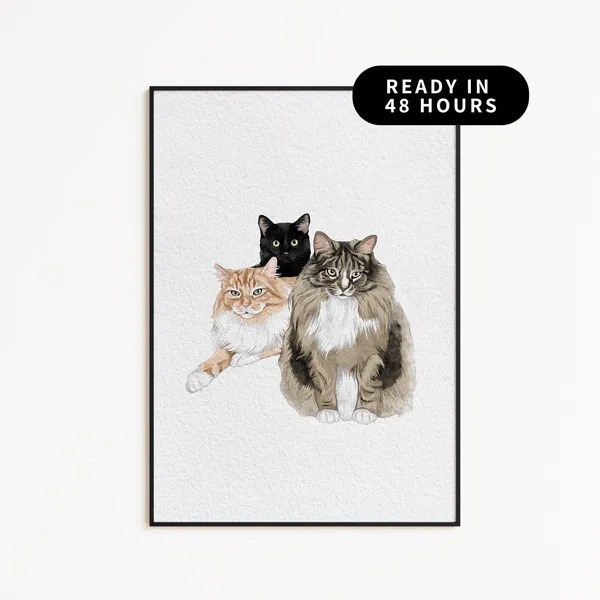 Custom Watercolor Cat Portrait, Pet Memorial Art