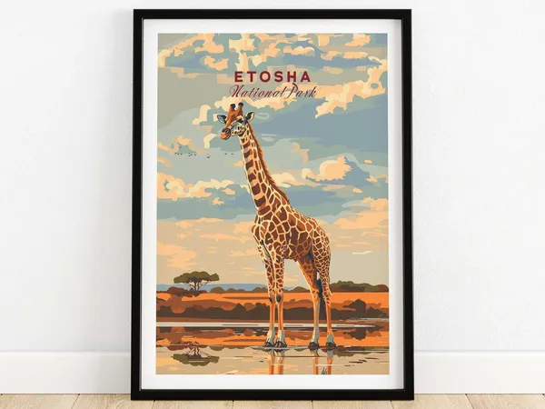 Etosha Namibia Travel Poster, African Art Print