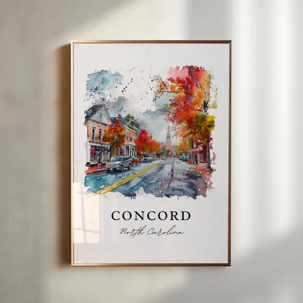 Concord NC Watercolor Travel Poster, North Carolina