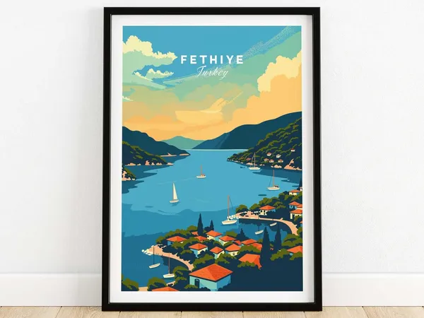 Fethiye Turkey Modern Travel Poster, Wall Decor