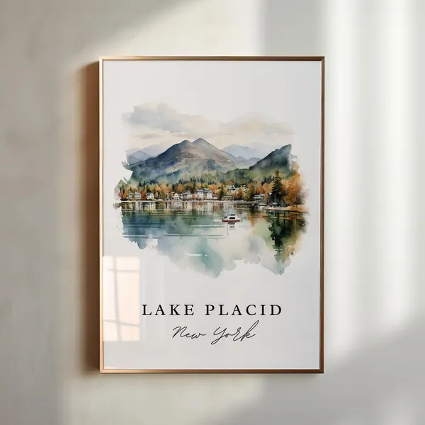 Lake Placid NY Watercolor Travel Poster Art Print