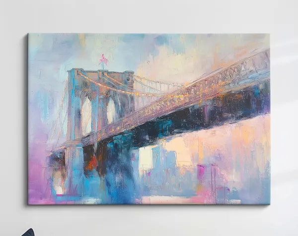 Brooklyn Bridge Abstract Oil Painting, New York Art Print