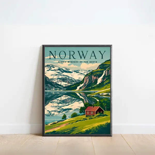 Norway Vintage Travel Poster, Nordic Travel Poster