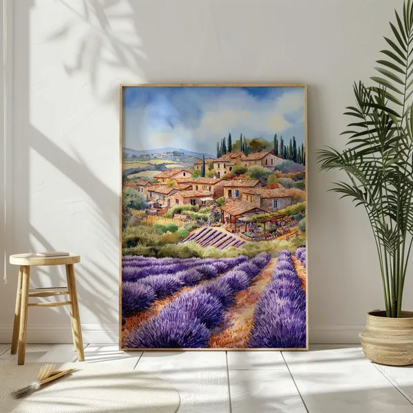 Watercolor France Provence Travel Poster, Lavender Field
