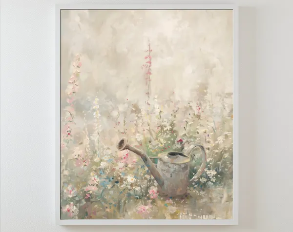 Garden Watering Can Art Print, Rustic Botanical Vintage
