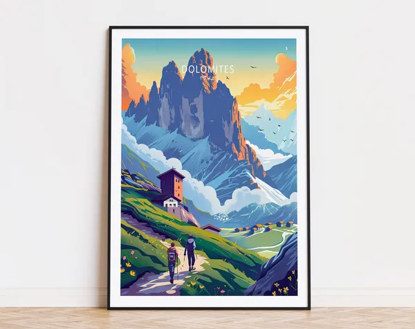 Dolomites Italy Travel Poster, Europe Art Print