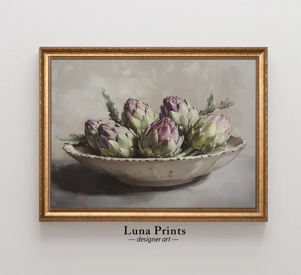 Muted Artichoke Painting, Vintage Still Life Art Print