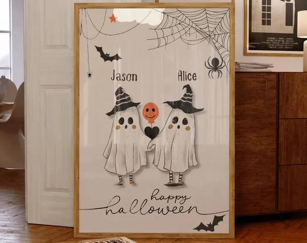 Custom Name Halloween Couple Ghost Family Art Print