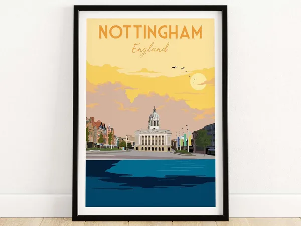 Nottingham England Travel Poster, East Midlands Art Print