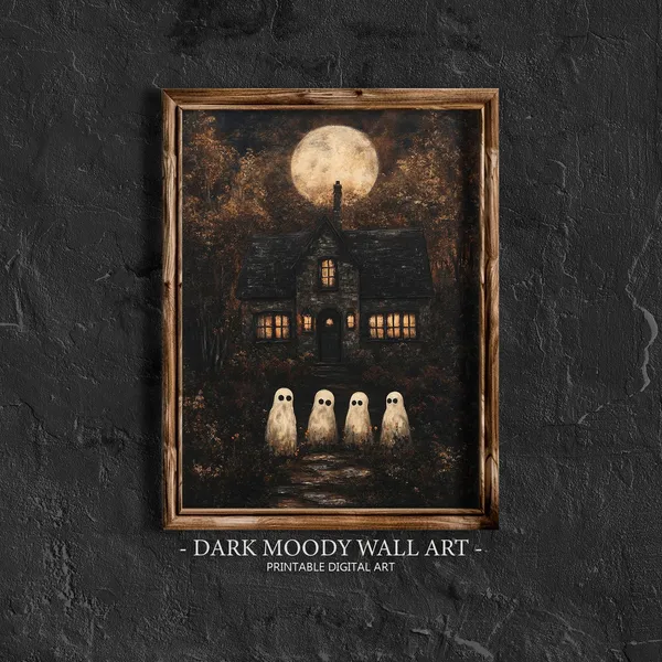 Dark Cottage With Ghosts Halloween Art Print