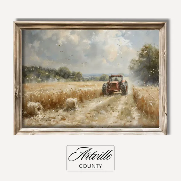 Vintage Tractor in Field, Farmhouse Art Print