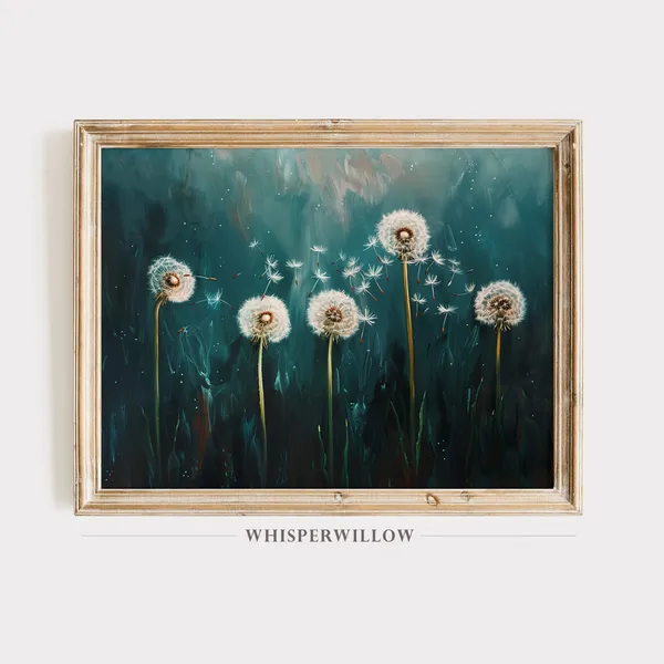 Midnight Dandelion Blues Art Print, Botanical Decor