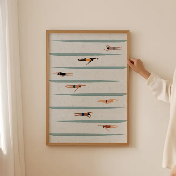 Tiny Swimmers Swimming Pool Print, Minimalist Summer Poster