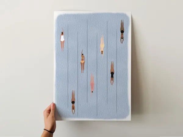 Women Swimming in Pool Minimalist Summer Poster