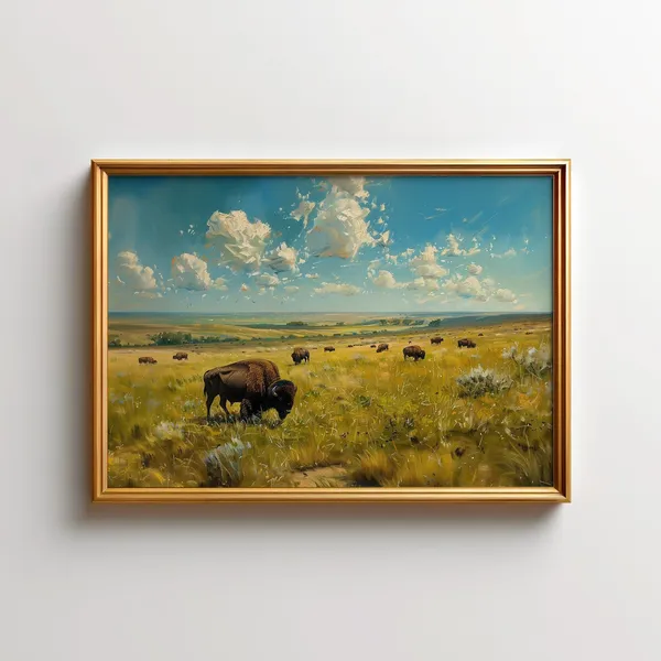 Bison Grasslands National Park Landscape Art Print