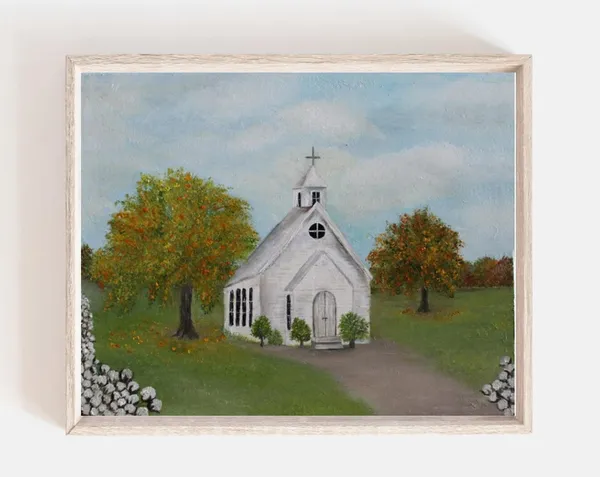 Custom Old Church And Cotton Field Oil Impasto Art Print
