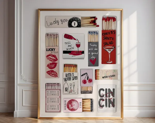 Vintage Matchbox Print, Retro Bar Cart Art