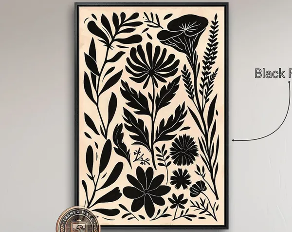 Black And White Botanical Floral Art Print, Modern