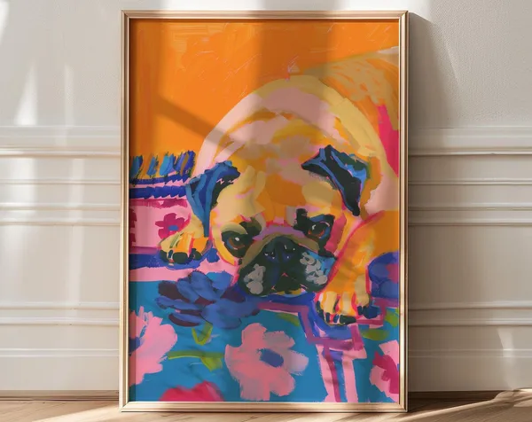 Pug Portrait, Maximalist Colorful Dog Art Print