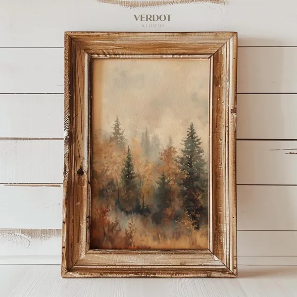 Fall Forest Art Print, Rustic Autumn Landscape
