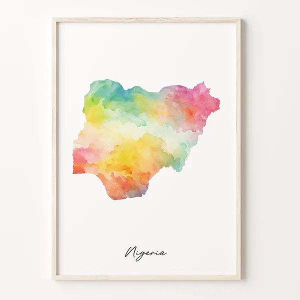 Nigeria Watercolor Map Print, Vibrant Country Poster