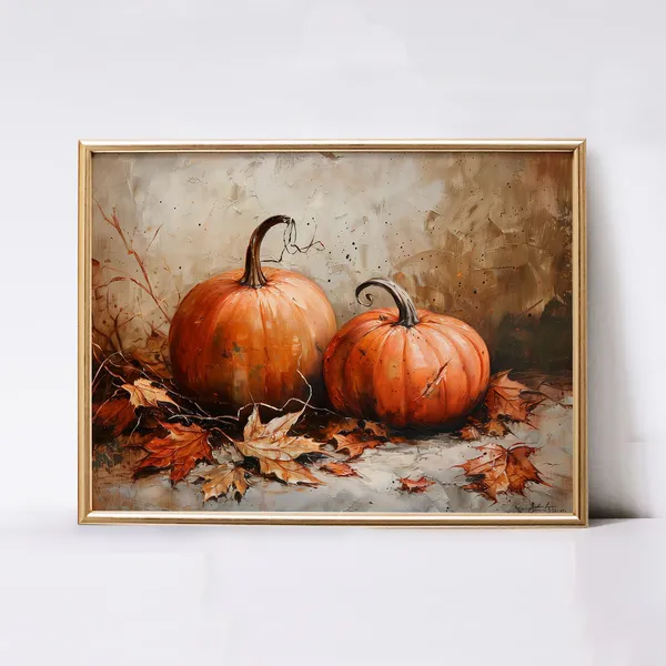 Vintage Pumpkin Art Print, Cottagecore Autumn Decor