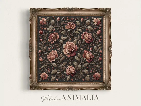 Vintage Embroidery Floral Botanical Wall Art Print