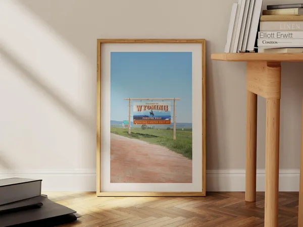 Wyoming Travel Snapshot Art Print, Rustic Scenic Decor