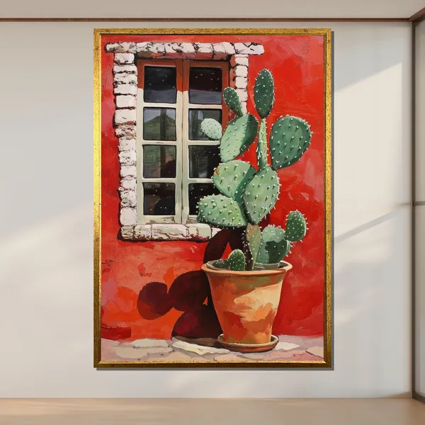 Cactus By The Window, Southwest Rustic Art Print