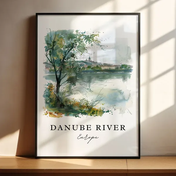 Danube River Watercolor Travel Poster, Europe