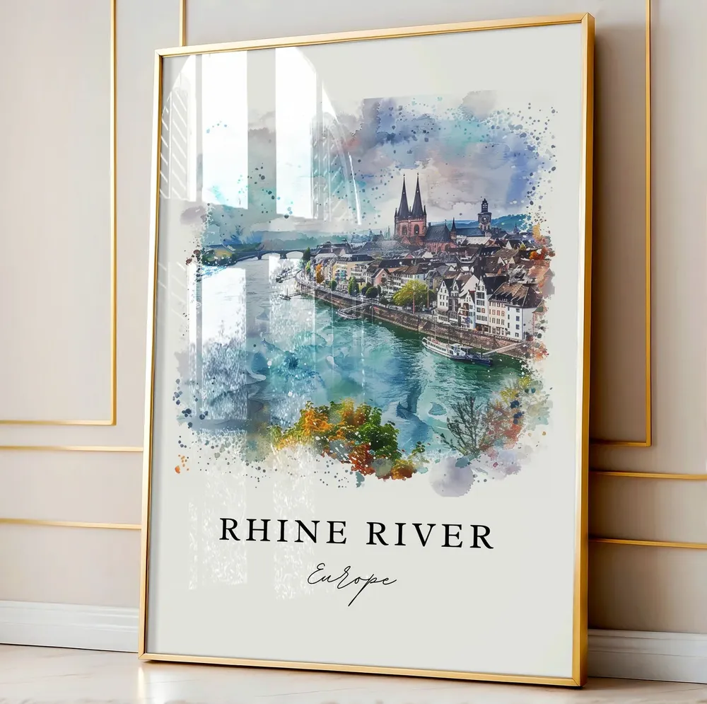 Rhine River Watercolor Europe Travel Poster - Image 3