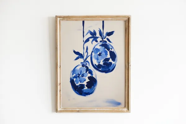 Blue And White Holiday Floral Ornament Art Print