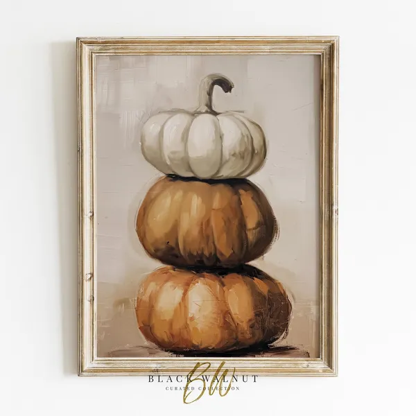 Halloween Pumpkin Art Print, Vintage Rustic Still Life