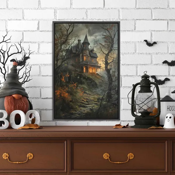 Eerie Mansion on a Hill, Halloween Wall Art Print