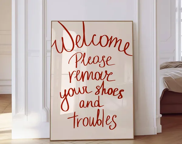 Shoes Off Sign Funny Entryway Retro Art Print
