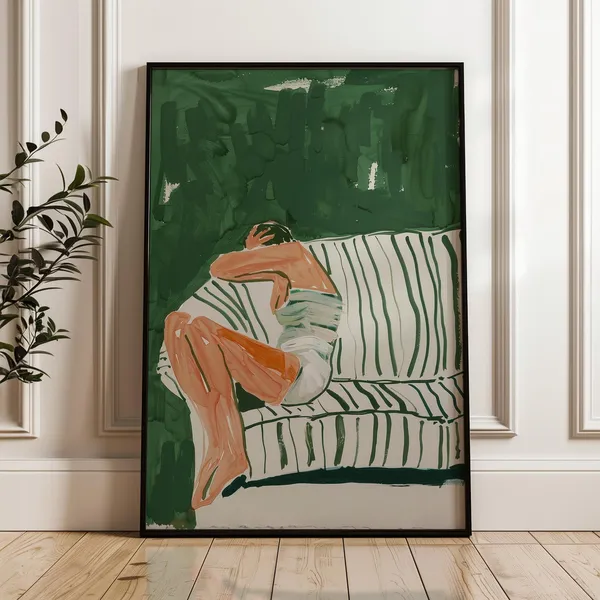 Emerald Green Abstract People, Minimalist Wall Art