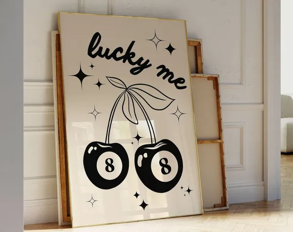 Lucky Me 8 Ball Poster, Modern Retro Trendy Print