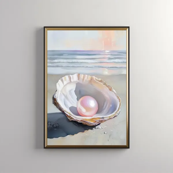 Pink Pearl Seashell Art Print, Coastal Decor