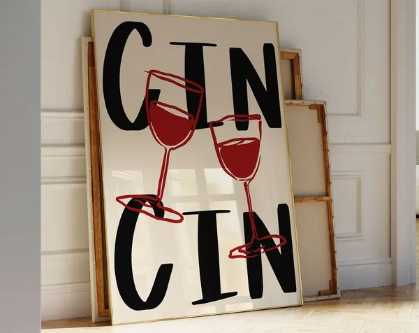 Cin Cin Wine Retro Poster, Bar Cart Wall Art